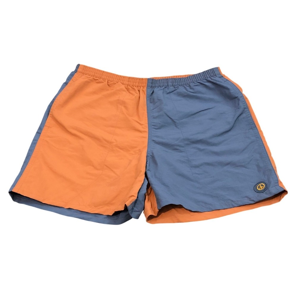 Patagonia Baggies Shorts Mens M Blue Orange Colorblock Peace Sign STY57022